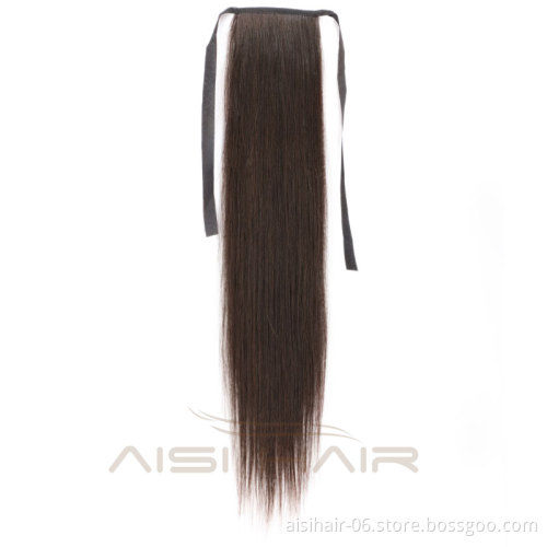 Aisi Hair 16 Inch Indian  Human Hair Ponytail Human Hair Extension Ribbon Straight Ponytail Extensions for Women